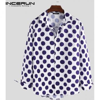 Incerun Polo à Pois « Tropical » – col à revers, manches longues, style décontracté