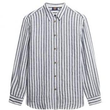 Superdry Frauen­Hemd Boyfriend – Breite blaue Streifen, Leinen, Größe 44