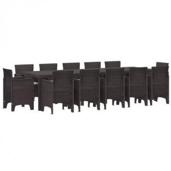 Set de salle à manger extérieur 13 pièces en poly rattan marron