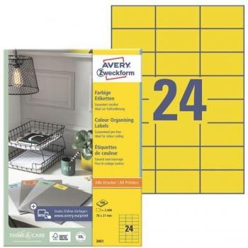 AVERY Zweckform Etiketten 3451 Selbsthaftend A4 Gelb 70 x 37 mm 100 Blatt à 24 Etiketten