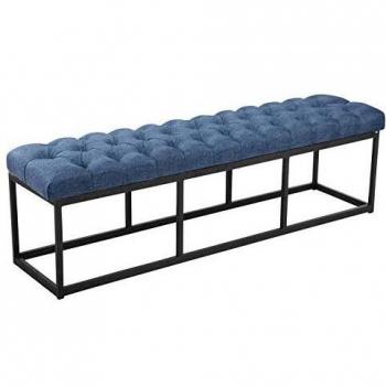 CLP AMUN Sitzbank mit Polster & Stoffbezug – Blau, 150 cm, 45 cm Höhe, mattschwarzes Gestell