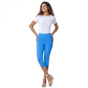 Blue Gingham Elastic Waist Cropped Stretch Trousers