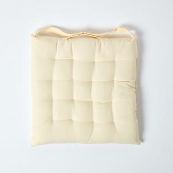 Seat Pad, Cotton, Button Straps, Solid, Cream, 5cm Thickness