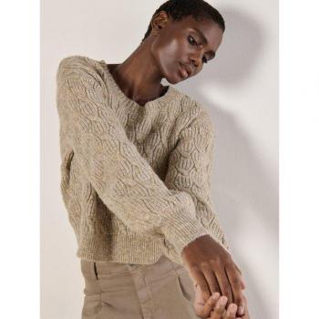 Prisma‑Strickpullover Apricot, Zopf‑Design