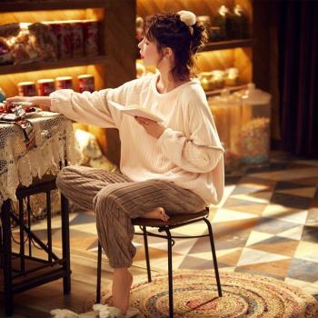 Pyjamas Épais en Flanelle à Rayures pour l'Automne