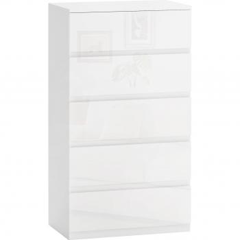 HOMCOM Rangement compact 5 tiroirs, bois blanc satiné, anti‑basculement