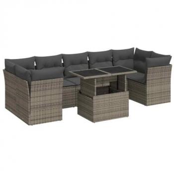 Canapé de jardin 8 pièces avec coussins gris en résine tressée