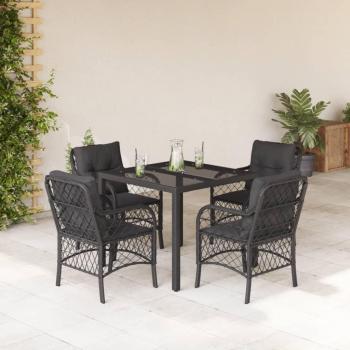 Black Poly Rattan 5 Seater Garden Dining Set with Cushions (vidaXL)