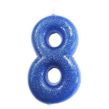 Bougie 8 Anniversaire 7cm Éclat Bleu