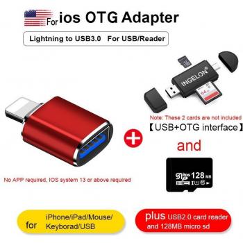 Blitz‑zu‑USB Kamera-Adapter Pro: SD‑/MicroSD‑Leser für iPhone/iPad, integrierter Keyboard‑ und Mouse‑Konverter