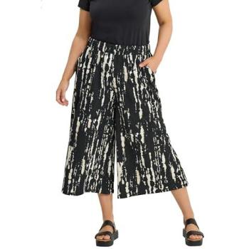 Yours Black Wide‑Leg Abstract Crop Pants for Women – Size 26/28