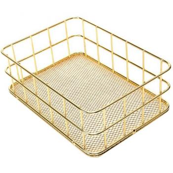 Golden Iron Storage Basket – S/L Size, Multifunctional Wire Mesh Desktop Organizer