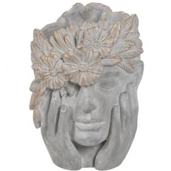 Zement Blumentopf Grau mit Gesicht 27 x 22 x 31 cm
