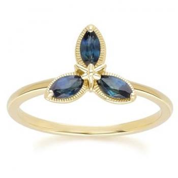 Yellow Gold Floral Marquise Sapphire Band