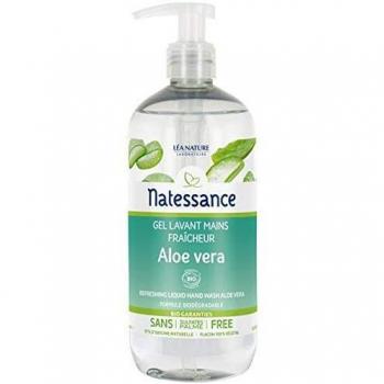 Natessance Gel Lavant Mains Aloe Vera, Certifié Biologique Cosmos Organic, Aloe Vera Bio, Notes d'Agrumes, PH Physiologique, Flacon Pompe, 500 ml