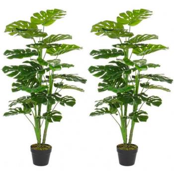 Kit Foliage Simulato: 2 Filodendri 60x60x120 cm in Plastica + Vaso Verde