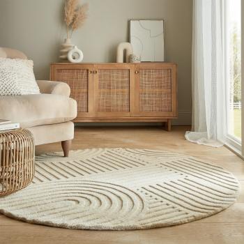 Zen Garden Round Wool Rug with Textured Design
