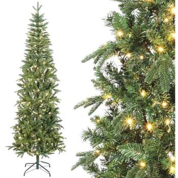 Sapin de Noël 210 cm, 300 LED Blanc Chaud, 826 Branches – Homcom Slim – Vert – Plastic Ignifuge