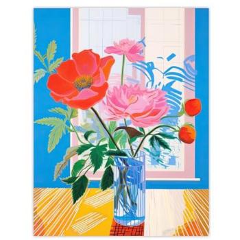 Blue Orange Pink Wildflowers in Glass Vase Wall Decor