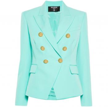 Balmain, Blazers, female, Green, M, Green Wool Double-Breasted Jacket