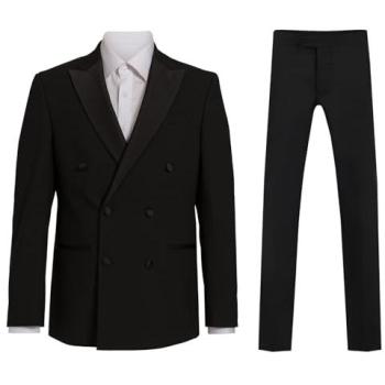 Dobell 50R Classic Black Peak Lapel Double-Breasted Suit – 2 Piece