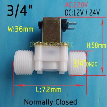 3/4 Normally Closed Electric Solenoid Valve Coil DC 12V 24V AC 220V Water Inlet Flow Switch 0.02