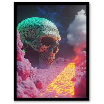 Neon Noir Skeleton Fortress Print – 12×16