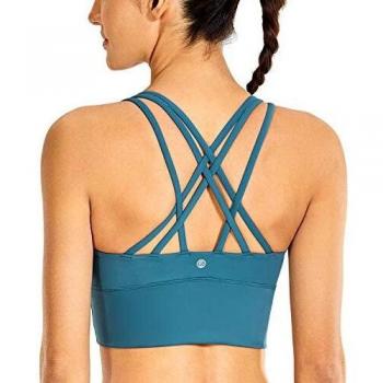 Longline Petal Blue CRZ YOGA Sports Bra with Removable Cups – Size L