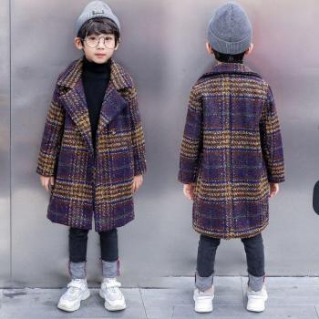Boys' Thicken Plaid Wool Coat