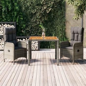 VidaXL 3-teiliges Garten-Essgruppen-Set mit Kissen in Grau aus Poly Rattan