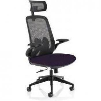 Sigma Executive Mesh Back Office Chair Bespoke Fabric Seat Tansy Purple With Folding Arms