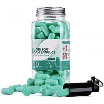 Comfort Foam Ear Plugs, 60 Pairs Reusable Earplugs for Sleeping, 38dB MAX Noise Reduction, Soft Hearing Protection for Snoring, Studying, Travel