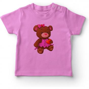 Camiseta Bebé con Oso y Corazón Rosa