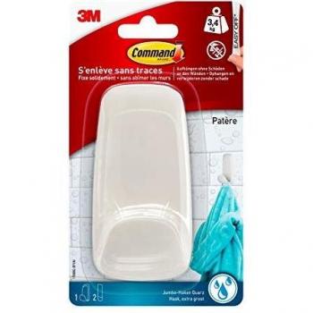 Crochet Patère Command Blanc Nacré avec Languettes Étanches, 3,4 kg