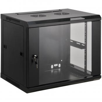 Intellinet Network Cabinet, Wall Mount (Standard), 9U, 600 mm Deep, Black Metal & Glass Door
