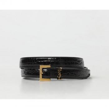 Cintura Saint Laurent Donna in pelle nera con stampa cocco