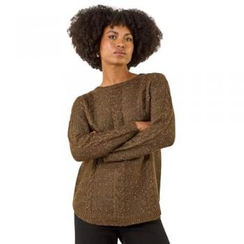 Women's Brown Speckled Cable Knit Pullover (Size 10)