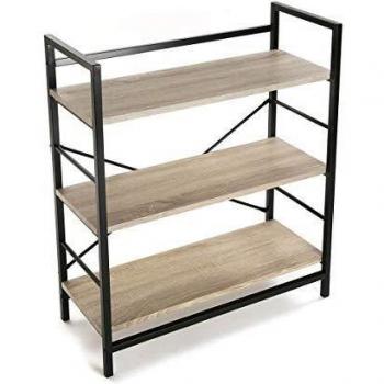 Étagère moderne chêne foncé métal noir 3 étagères