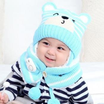 Unisex Baby Cartoon Bear Knit Hat and Scarf Set (6M-34M)