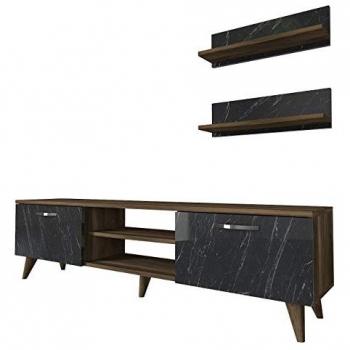 Wohnwand Ayden walnuss Nachbildung dunkelgrau Marmor Optik B/H/T: ca. 150x40,6x30 cm
