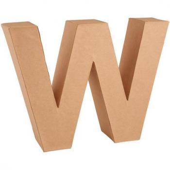 Papp-Buchstabe W, 3D-Design, naturfarben
