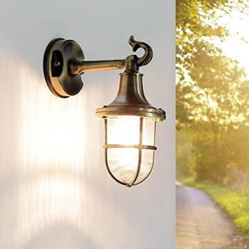 Santorin Außenlampe aus echtem Messing mit Rillenglas