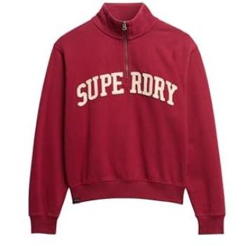 Superdry Femme Sweatshirt Demi-zip Athletic Essentials Appliqué Rouge Taille 38