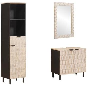 Ensemble de lavabo moderne vidaXL – bois de manguier massif, finition Lavage Blanc