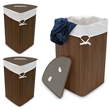 Relaxdays Compact Bamboo Laundry Bins – 3×60L, Brown