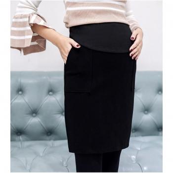 Falda de lana para maternidad, ajustable, con bolsillos, media longitud, para mujeres embarazadas, Otoño e Invierno