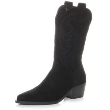 Size 3 AJVANI Embroidered Cowboy Low‑Heel Boots – Black