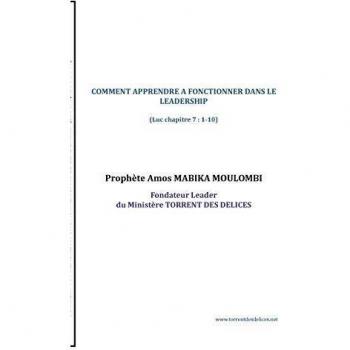 COMMENT APPRENDRE A FONCTIONNER DANS LE LEADERSHIP: LEADERSHIP(Luc chapitre 7 : 1-10)