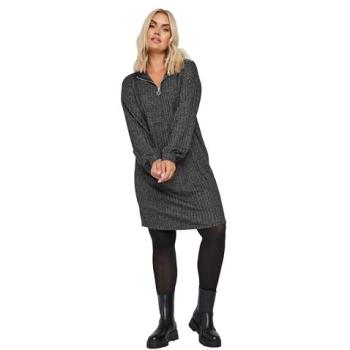 Yours Curve Grey Quarter‑Zip Tunic Dress