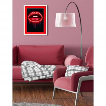 Erzählerisches Neon‑Bild „Lippen“ – Erotischer Frauenkuss, einzeln